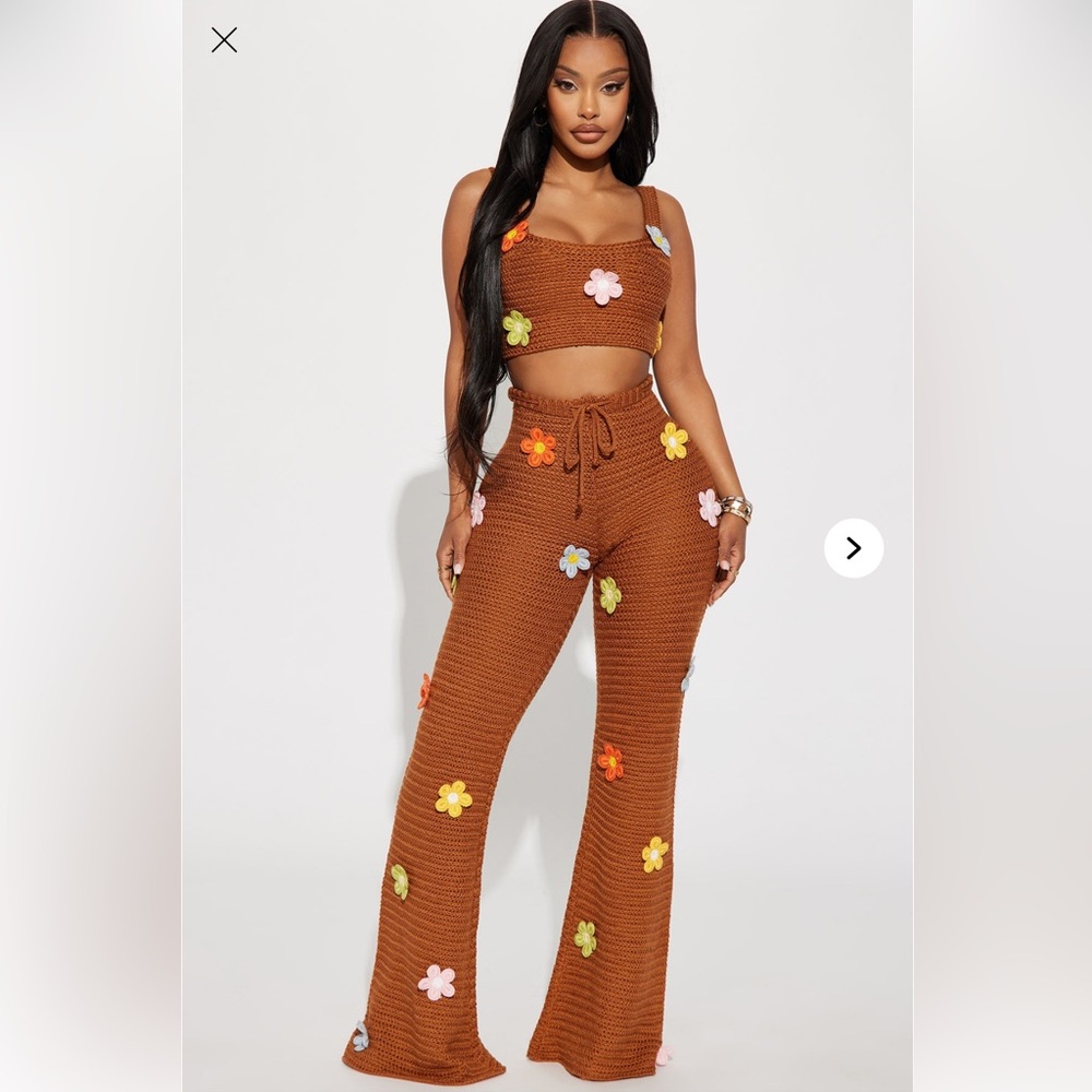 Fashion Nova Brown and Yellow Flare Pants